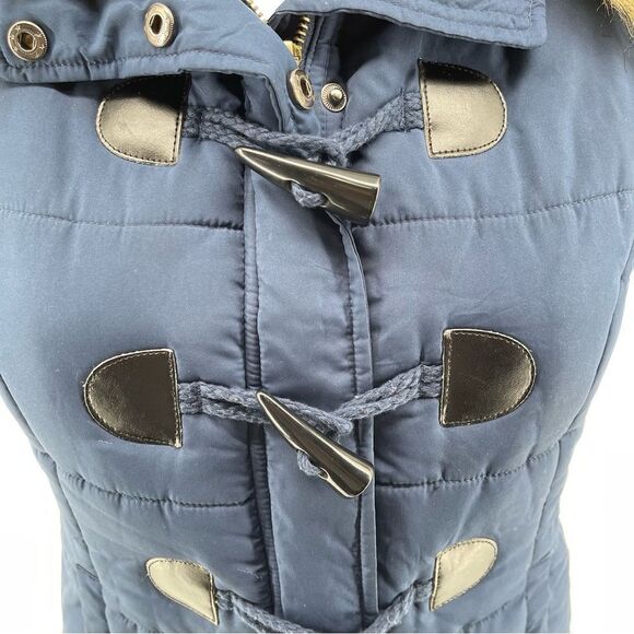 Love Tree Women’s Navy Blue Full Zip Faux Fur Trim Hooded Puffer Vest Small - Picture 5 of 15